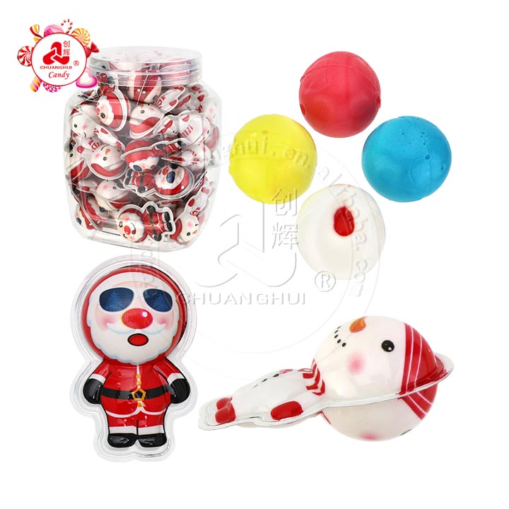 3D christmas candy santa claus and snowman shape soft gummy candy ball with jam filling CH-J558