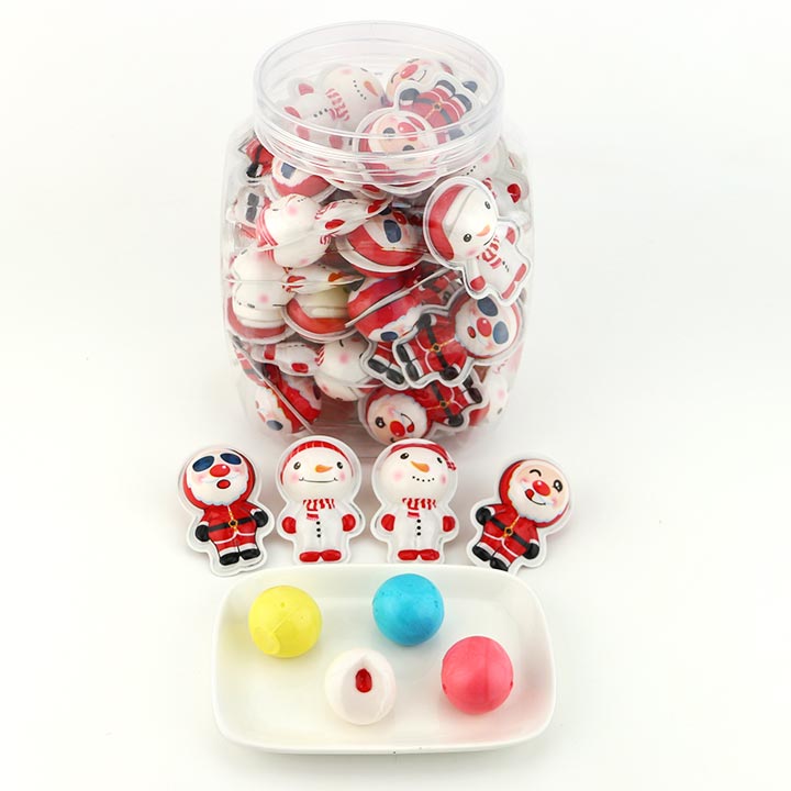 3D christmas candy santa claus and snowman shape soft gummy candy ball with jam filling CH-J558