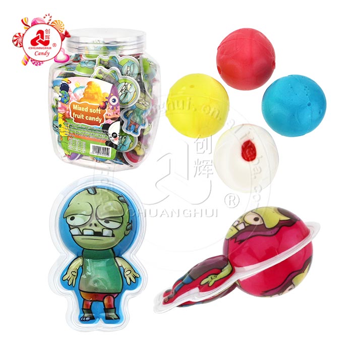 3D Halloween zombie shaped soft gummy candy ball with jam filling CH-J560