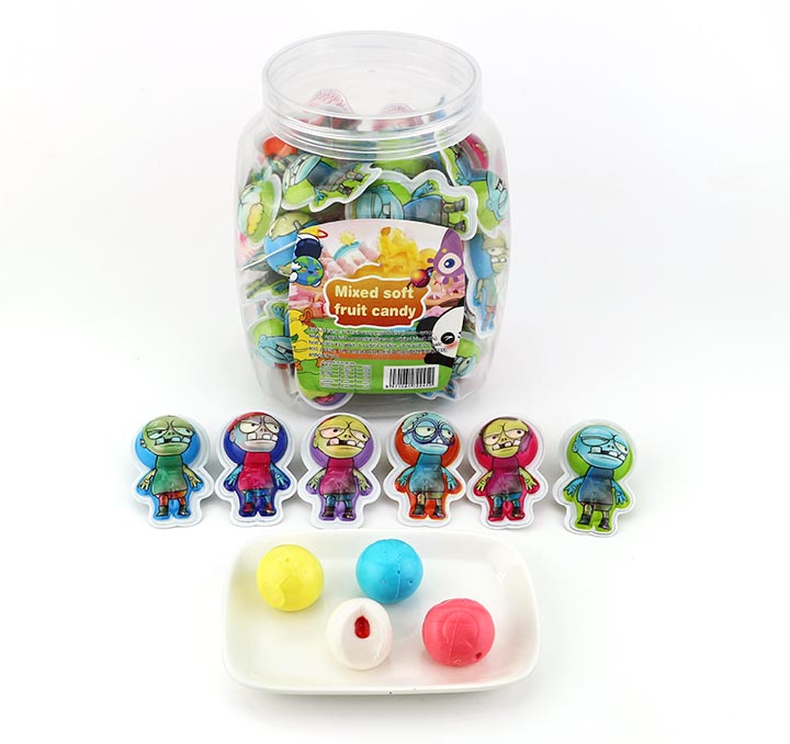 3D Halloween zombie shaped soft gummy candy ball with jam filling CH-J560