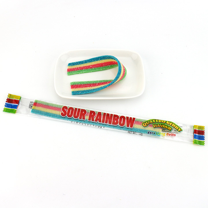 12g long sour rainbow belt flat soft gummy candy strip CH-J563