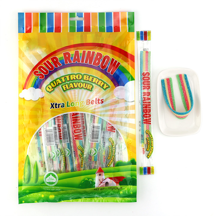 12g long sour rainbow belt flat soft gummy candy strip CH-J563