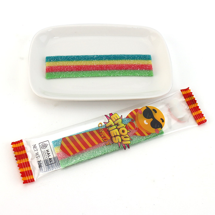 7.5g rainbow belt shaped sour soft gummy candy in bag CH-J564