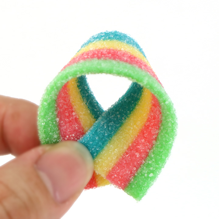 7.5g rainbow belt shaped sour soft gummy candy in bag CH-J564