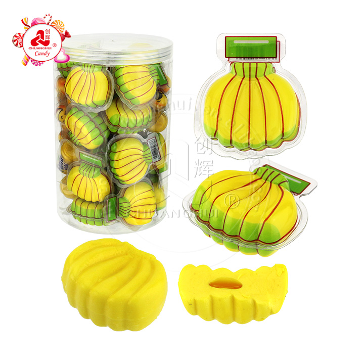 Halal 3D banana skewers shaped soft gummy candy with jam filling CH-J568