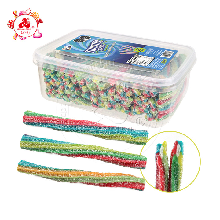 900g Halal Twister Gummy rope liquorice soft candy strips with sour powder filled CH-J576