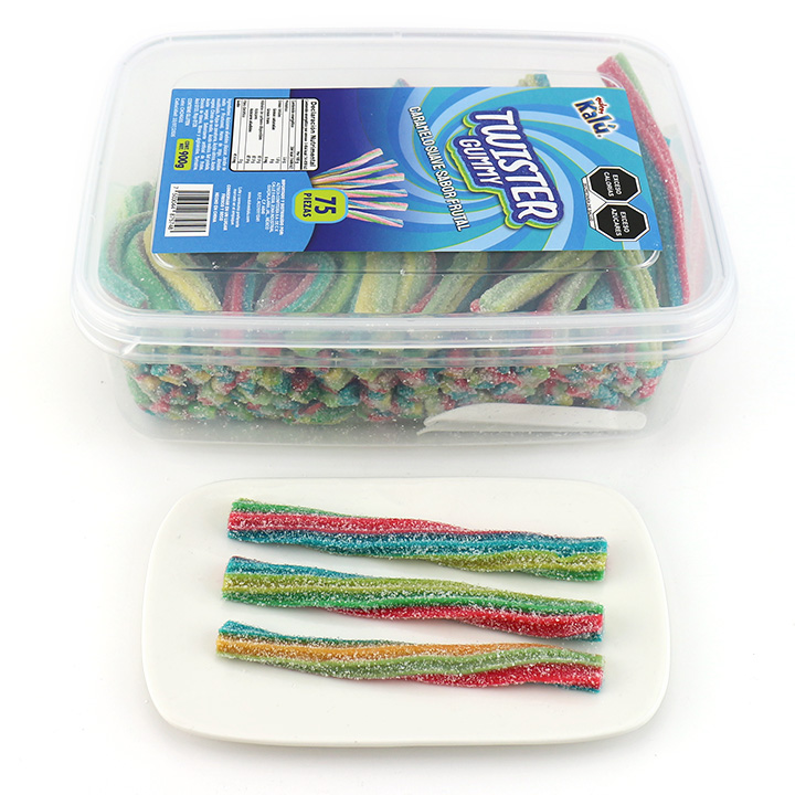 900g Halal Twister Gummy rope liquorice soft candy strips with sour powder filled CH-J576
