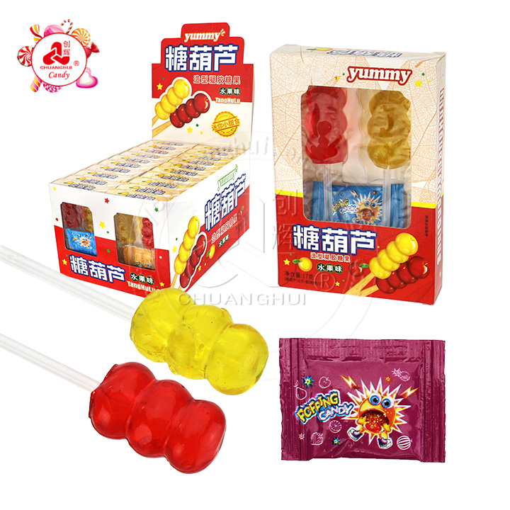 2024 Bingtanghulu shaped jelly soft gummy lolly pop with popping candy CH-J578