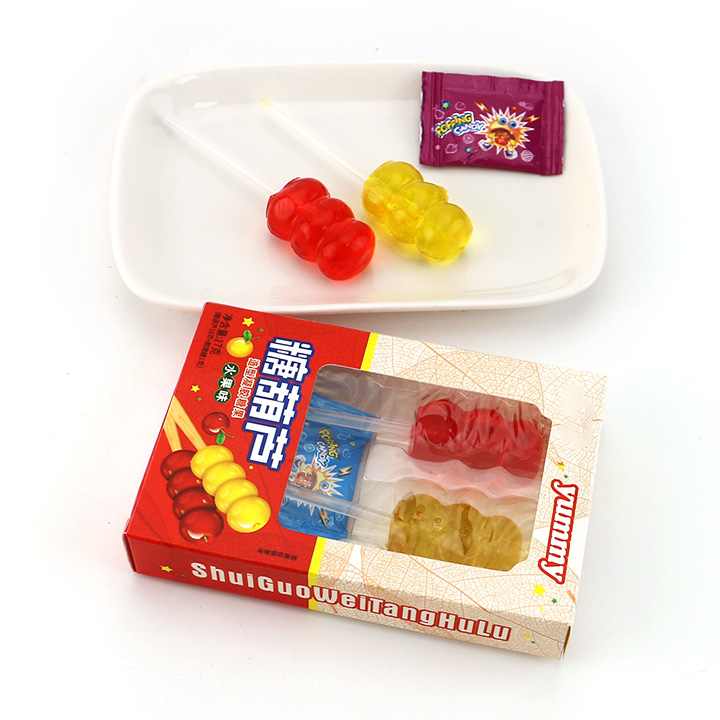 2024 Bingtanghulu shaped jelly soft gummy lolly pop with popping candy CH-J578