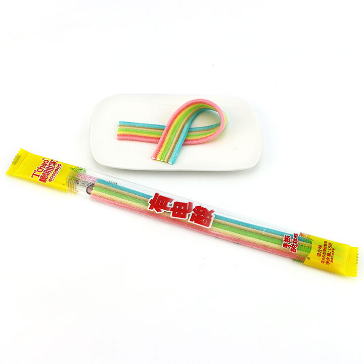 2024 new Sour powder filled Rainbow Gummy strip soft candy CH-J582