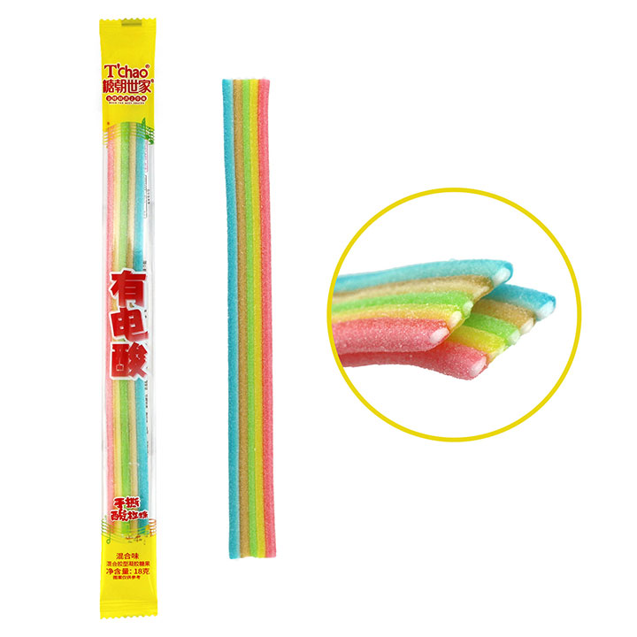 2024 new Sour powder filled Rainbow Gummy strip soft candy CH-J582