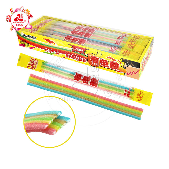 2024 new Sour powder filled Rainbow Gummy strip soft candy CH-J582