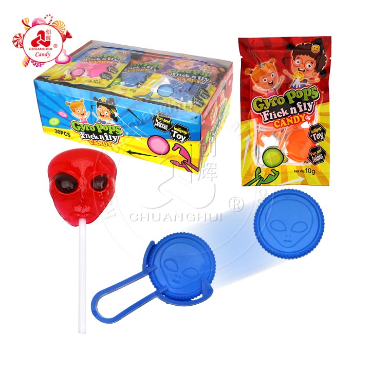 Alien pop ejection flying saucer toy candy with alien face lollipop CH-T1275