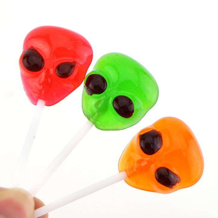 Alien pop ejection flying saucer toy candy with alien face lollipop CH-T1275