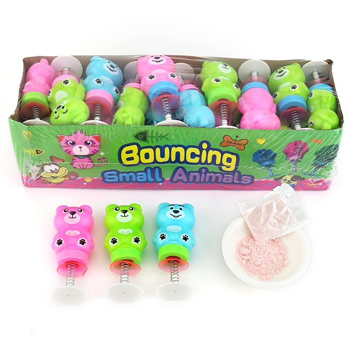 Bouncing bear toy spring jump suckers toy candy with sour powder candy﻿ CH-T1277