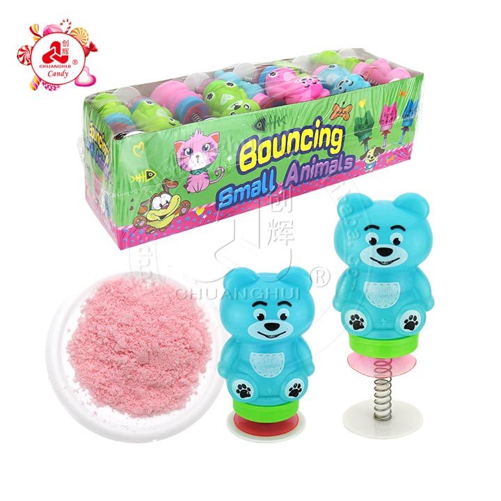 Bouncing bear toy spring jump suckers toy candy with sour powder candy﻿ CH-T1277