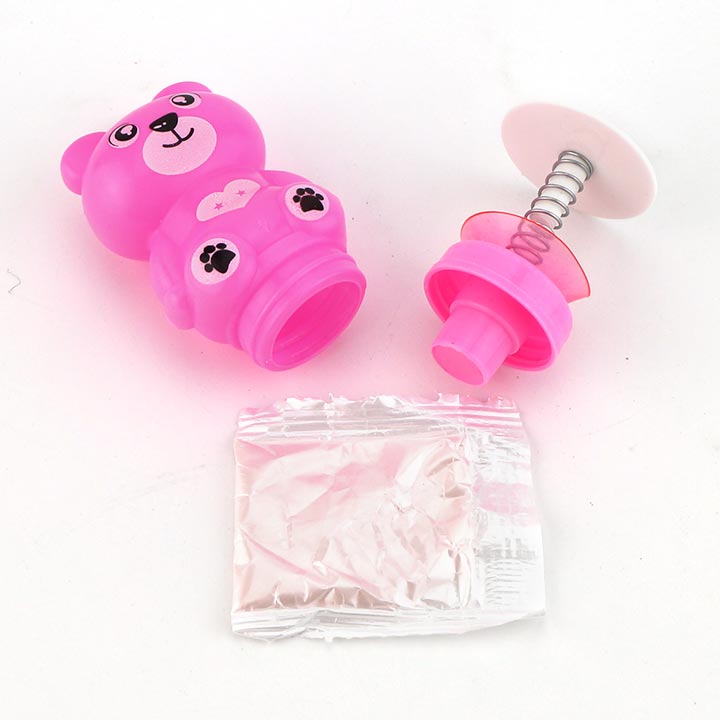 Bouncing bear toy spring jump suckers toy candy with sour powder candy﻿ CH-T1277