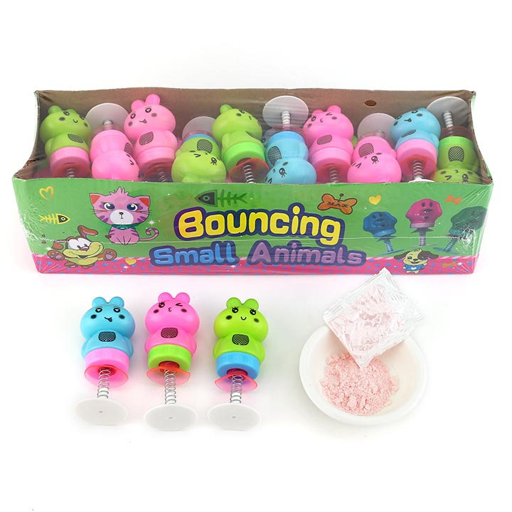 Bouncing rabbit toy spring jump suckers toy candy with sour powder candy CH-T1278