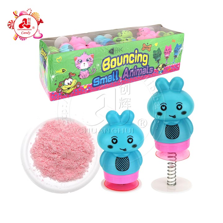 Bouncing rabbit toy spring jump suckers toy candy with sour powder candy CH-T1278