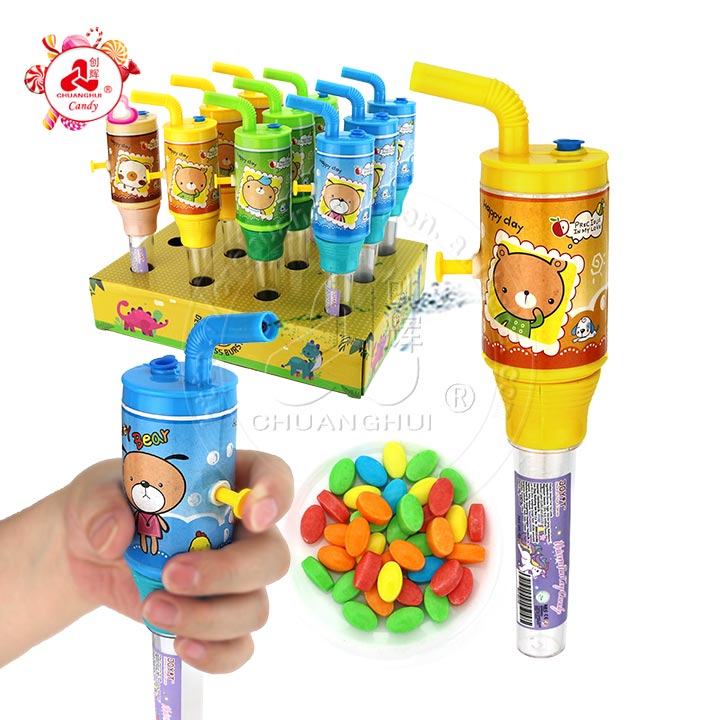 Cartoon straw beverage bottle shape water gun toy candy CH-TB224