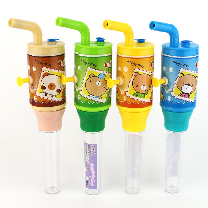 Cartoon straw beverage bottle shape water gun toy candy CH-TB224