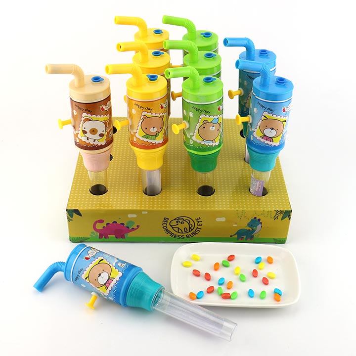 Cartoon straw beverage bottle shape water gun toy candy CH-TB224