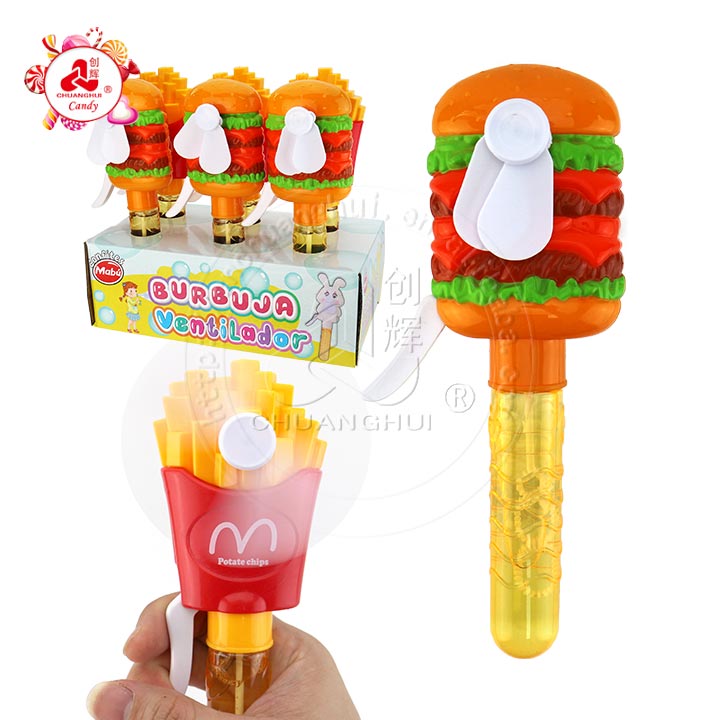 Summer big Hamburger and French fries shaped hand press fan blowing bubble water toy CH-XW024