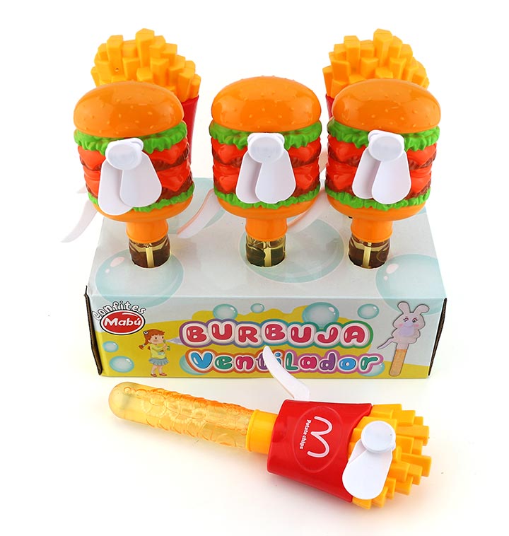 Summer big Hamburger and French fries shaped hand press fan blowing bubble water toy CH-XW024