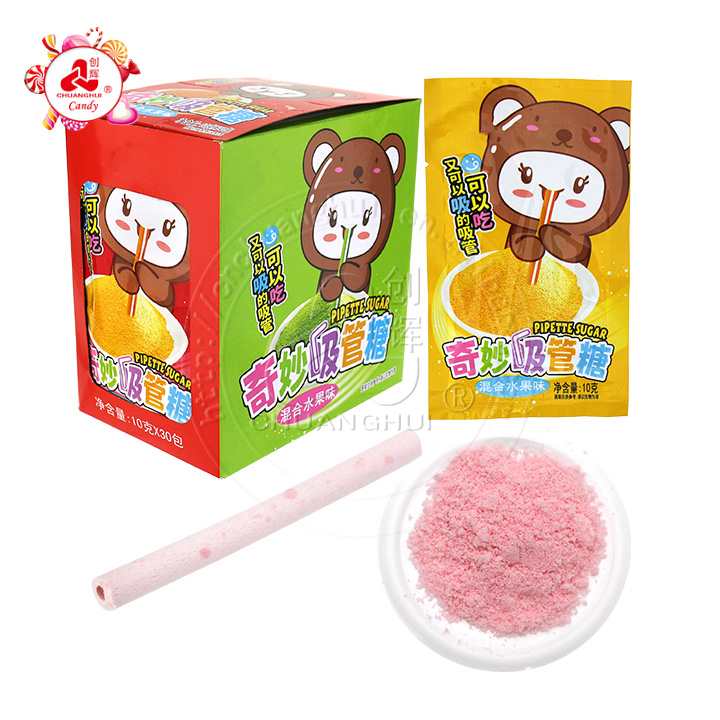 Fun Straw shaped pressed candy with fruit flavored powder candy CH-Z271