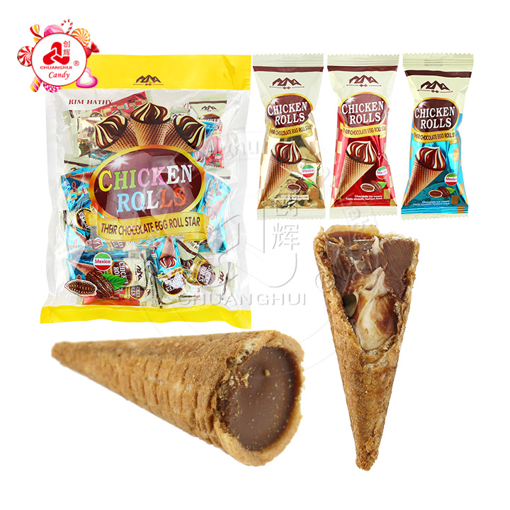 Chicken egg rolls cone biscuit with chocolate jam filling CH-BC124
