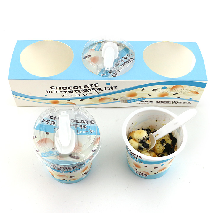 High quality big paper cup packaging 3 in 1 chocolate cream biscuit ball choco cup CH-BC125
