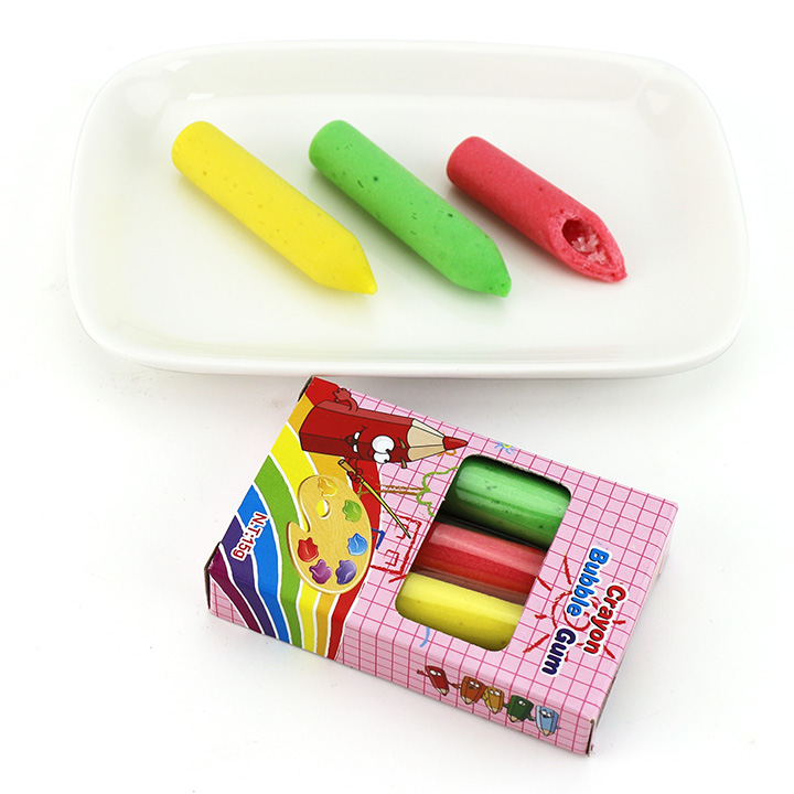 Colorful Crayon shaped bubble gum stick with sour powder filled CH-E327