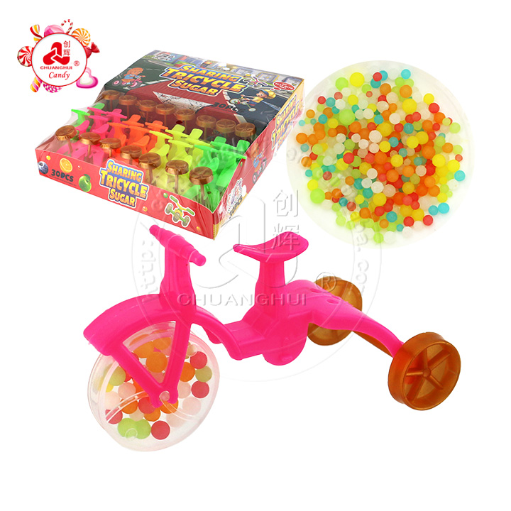 Cartoon plastic tricycle toy candy with mini colorful pearl candy CH-T1288