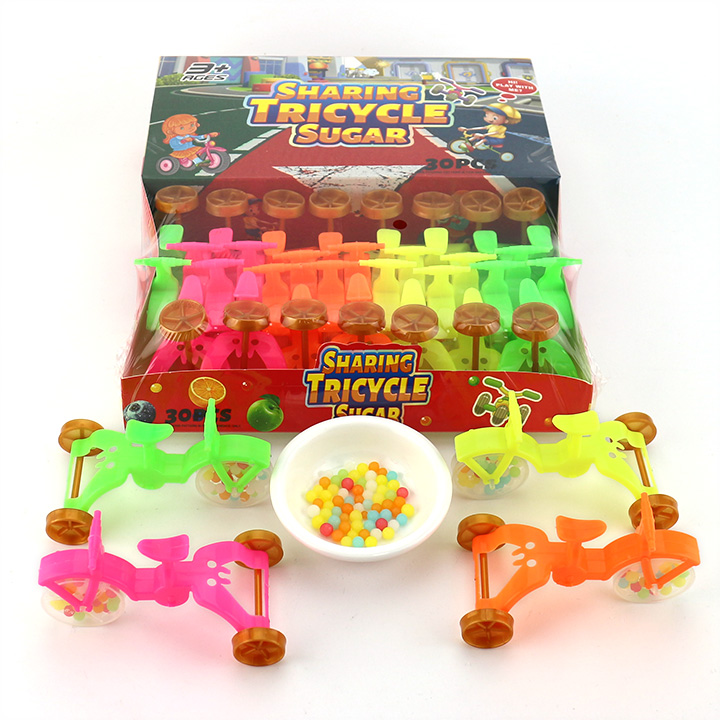 Cartoon plastic tricycle toy candy with mini colorful pearl candy CH-T1288