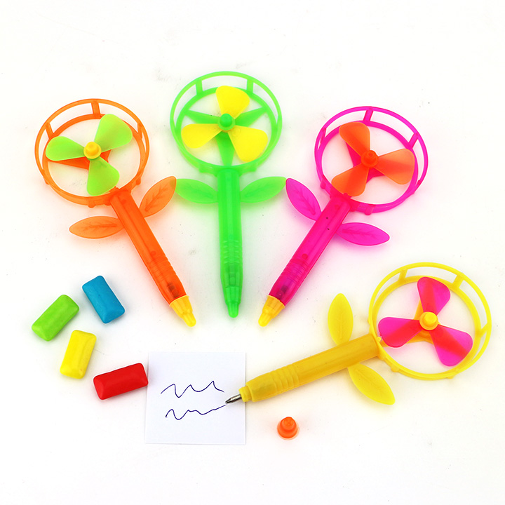 Colorful plastic flower shaped windmill pen toy candy with mini chewing gum CH-T1289