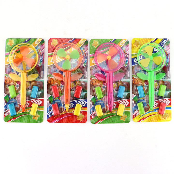 Colorful plastic flower shaped windmill pen toy candy with mini chewing gum CH-T1289