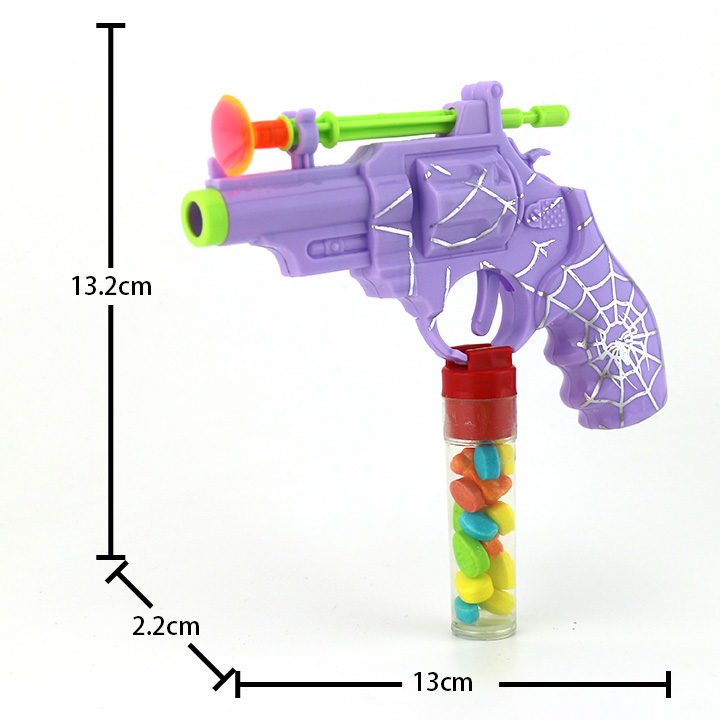Colorful plastic spider revolver gun shaped suction cup bullet toy candy CH-T1290