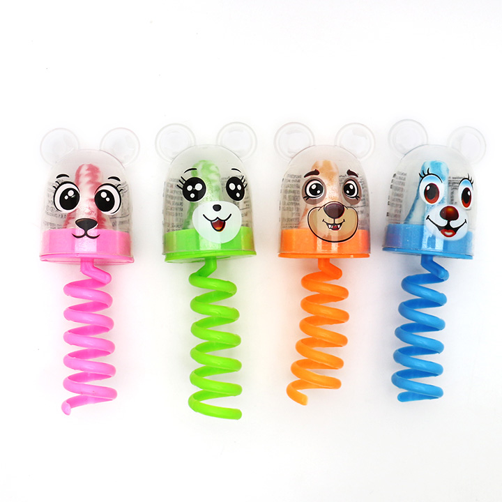 Cartoon bear head shaped finger spring nipple lollipop toy candy with mini colorful pearl candy CH-T1291