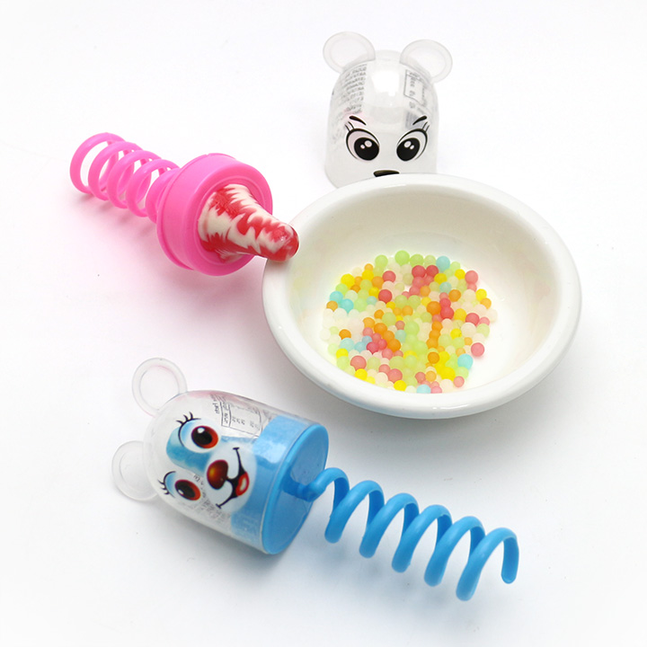 Cartoon bear head shaped finger spring nipple lollipop toy candy with mini colorful pearl candy CH-T1291