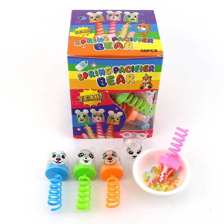 Cartoon bear head shaped finger spring nipple lollipop toy candy with mini colorful pearl candy CH-T1291