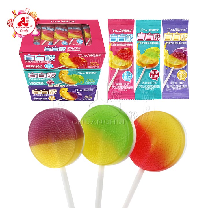 No.1336 TG CANDY 150g 2個 Supply 2-in-1 two colors fruit round flat lollipop with