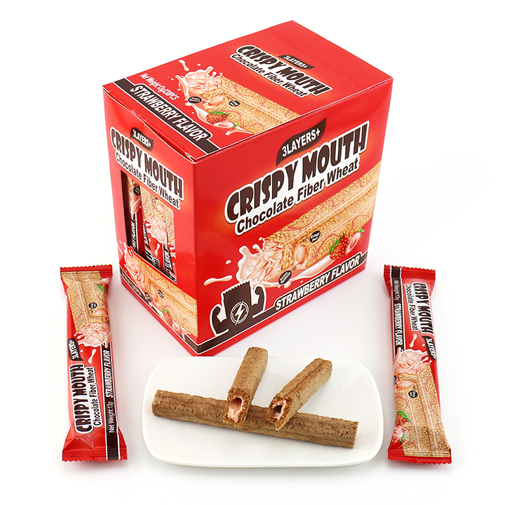 Crispy wafer biscuit stick fiber wheat Chocolate with strawberry cream filled CH-D124