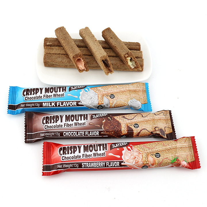 Crispy wafer biscuit stick fiber wheat Chocolate with strawberry cream filled CH-D124