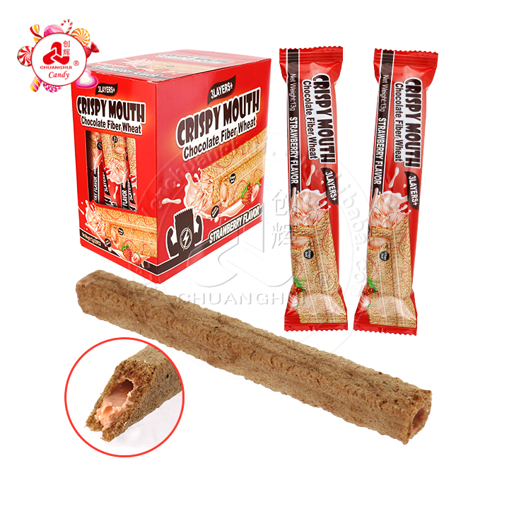 Crispy wafer biscuit stick fiber wheat Chocolate with strawberry cream filled CH-D124