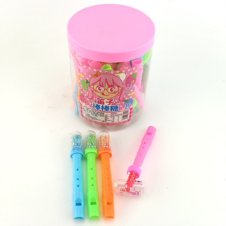 Colorful plastic flute musical toy candy with nipple hard lollipop CH-T1284