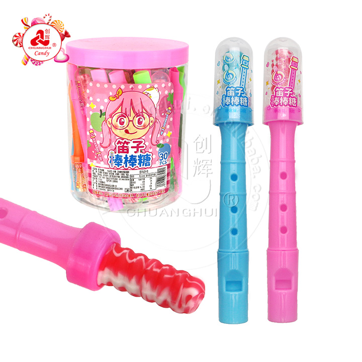 Colorful plastic flute musical toy candy with nipple hard lollipop CH-T1284