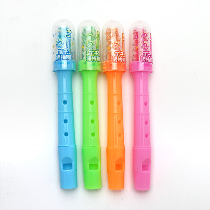Colorful plastic flute musical toy candy with nipple hard lollipop CH-T1284
