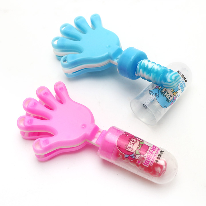 Mini plastic hand clap toy candy with nipple hard lollipop CH-T1282
