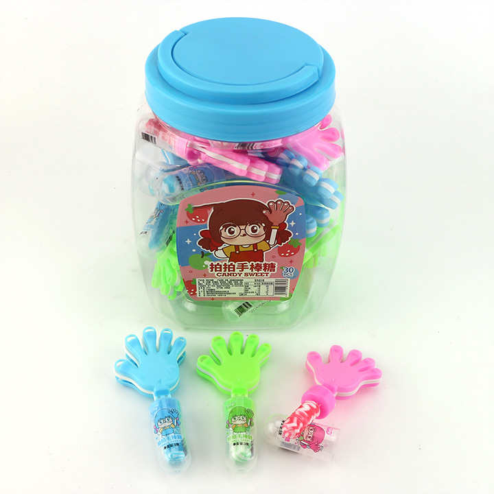 Mini plastic hand clap toy candy with nipple hard lollipop CH-T1282
