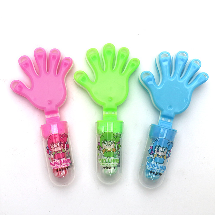 Mini plastic hand clap toy candy with nipple hard lollipop CH-T1282